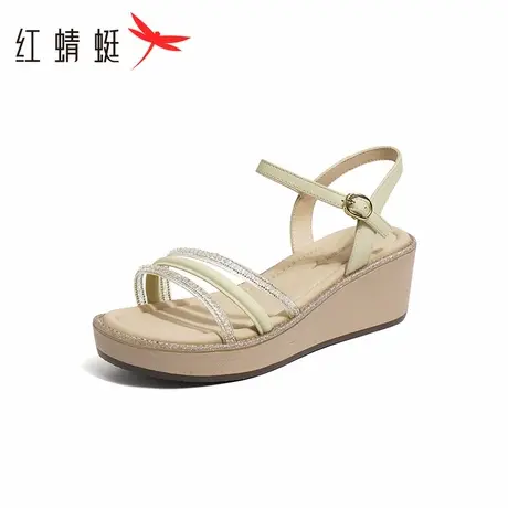 红蜻蜓女鞋凉鞋夏季新款坡跟一字带时尚鱼嘴舒适软底女凉拖鞋休闲商品大图