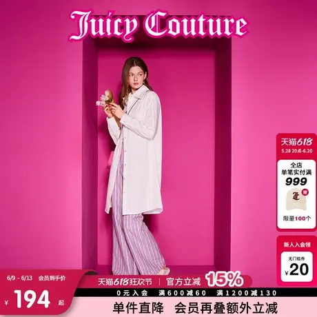 Juicy Couture橘滋春夏新款连衣裙长袖宽松膝上衬衫式刺绣休闲女图片