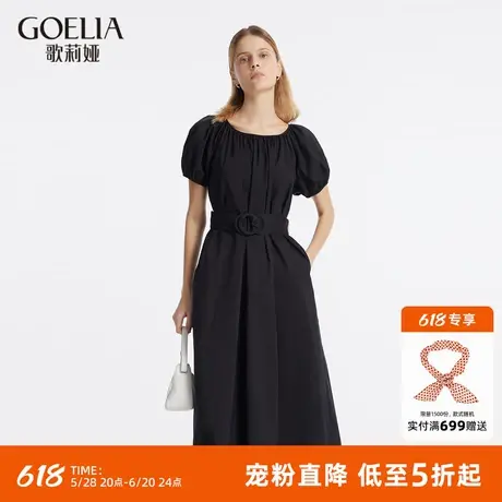 歌莉娅黑色连衣裙女新款夏季泡泡袖收腰气质小黑裙1C5C4K630图片