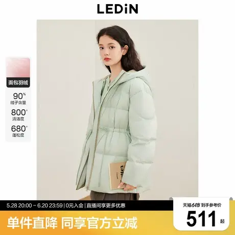 乐町面包羽绒服女2024年冬季新款撞色设计连帽保暖收腰外套商品大图