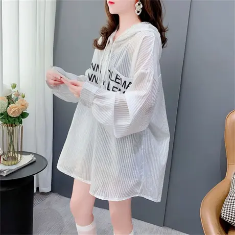 宽松慵懒风连帽防晒衣衬衫女2023年新款夏季洋气减龄薄款印花上衣商品大图