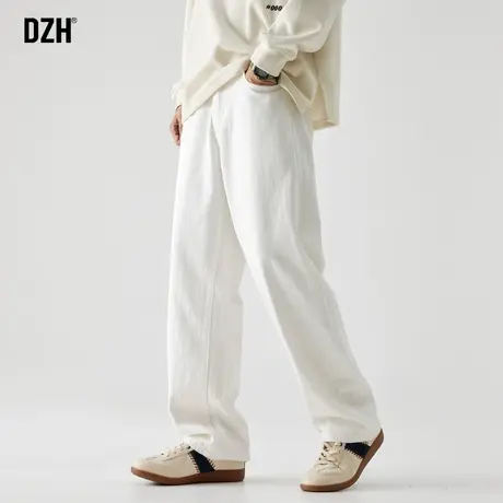男士白色直筒牛仔裤男春秋款2025新款大码男裤阔腿裤长裤高街裤子商品大图