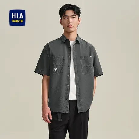 HLA/海澜之家外套短袖休闲衬衫25春夏新款撞色刺绣宽松透气衬衣男商品大图