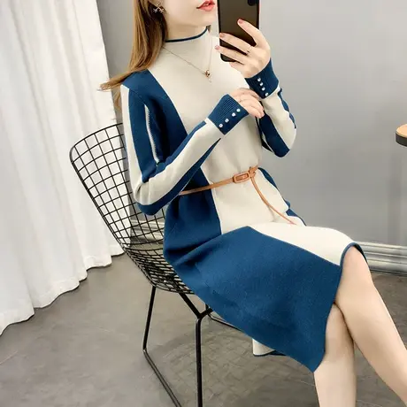 中长款配大衣连衣裙子秋冬2023年新款百搭时尚洋气打底毛衣裙内搭图片