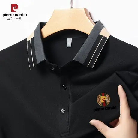 皮尔卡丹男士短袖T恤夏季薄款商务印花中年翻领纯色冰丝polo衫男图片