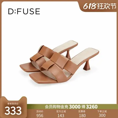 Dfuse迪芙斯2024夏季新款精致编织艺术猫跟复古凉拖鞋DF42110172商品大图