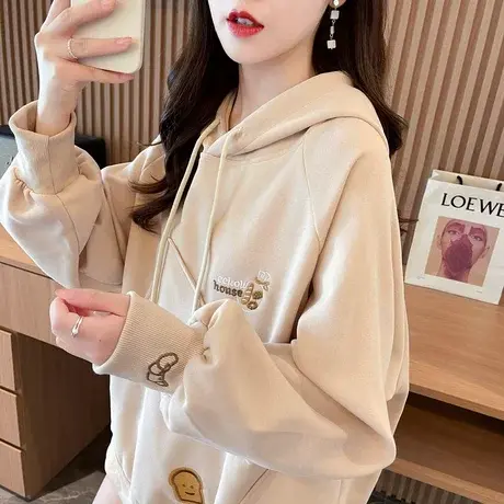 早秋连帽卫衣女春秋季韩版宽松大码薄款设计感小众小个子刺绣外套商品大图