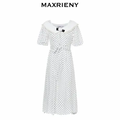 【奥莱】MAXRIENY海岛度假复古风波点连衣裙翻领泡泡袖裙子图片
