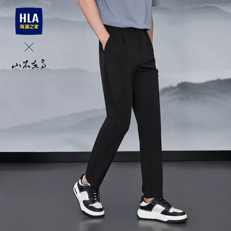 HLA/海澜之家山不在高系列休闲裤2025春夏新款微弹时尚绣花裤子男图片