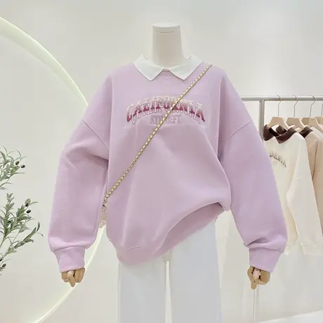 chic学院风卫衣女卫衣女春秋2023新款时尚百搭宽松polo领长袖上衣商品大图