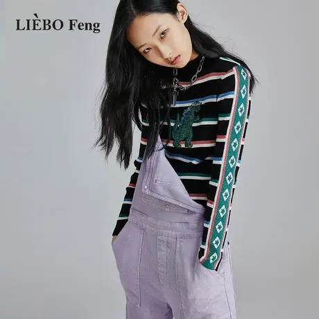 裂帛LIEBOFeng原创设计ins复古亮丝条纹修身百搭时髦长袖针织衫女商品大图