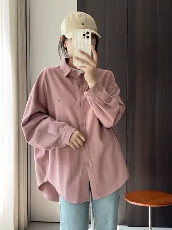 字母刺绣衬衫女2023春秋新款爆款韩版宽松显瘦设计感小众外套上衣商品大图