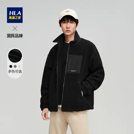 【摇粒绒】HLA/海澜之家保暖夹克秋冬仿羊羔毛宽松加厚运动外套男商品大图