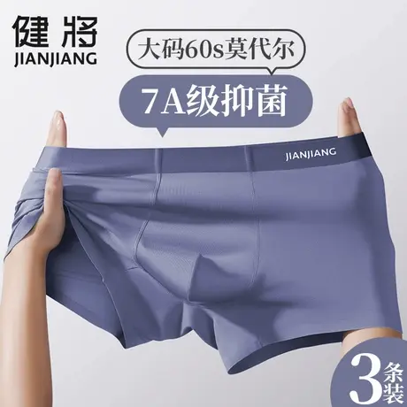 健将莫代尔男士内裤纯棉抗菌四角裤加肥加大码宽松肥佬平角短裤头商品大图