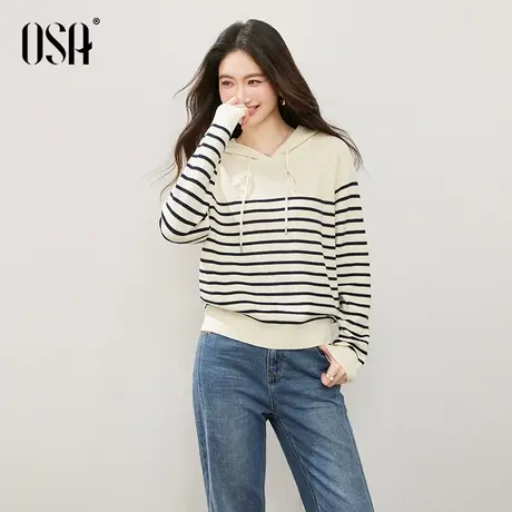 [新品]OSA欧莎连帽条纹毛衣2025秋季女装新款通勤百搭宽松针织衫商品大图