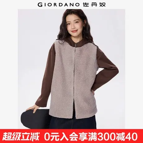 佐丹奴毛绒绒马甲女新款仿羊羔绒圆领暗扣中长款背心外套13375795商品大图