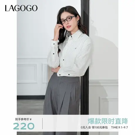 LAGOGO双层拼接高智感衬衫女拉谷谷2025年秋季新款宽松条纹上衣商品大图