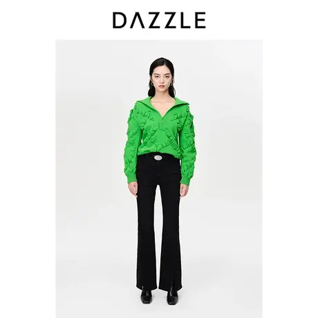 DAZZLE地素奥莱23春季新款绿色时髦立体针织造型感polo领廓形毛衣图片