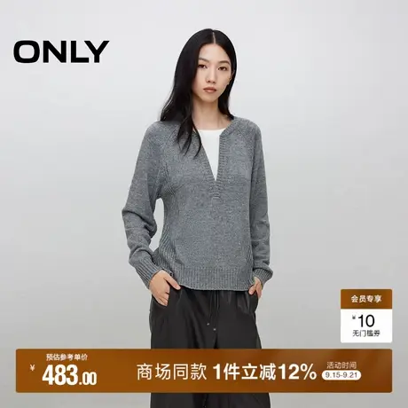 ONLY2025秋季新款时髦层次叠穿假两件插肩撞色圆领长袖针织衫女商品大图
