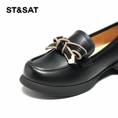 星期六中跟乐福鞋春季新款英伦风蝴蝶结黑色皮鞋女SSC1111065商品大图