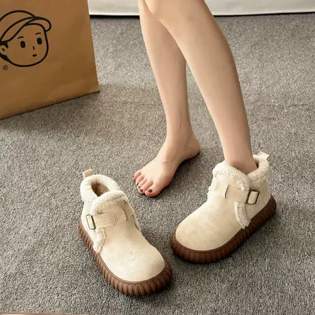 复古百搭加绒保暖东北棉靴子时尚休闲雪地靴女2023年秋冬短筒棉鞋图片