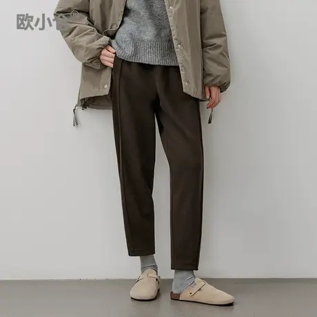欧小仓黑标轻松呢系列软糯垂顺秋冬毛呢感梨型友好松紧腰九分锥裤图片