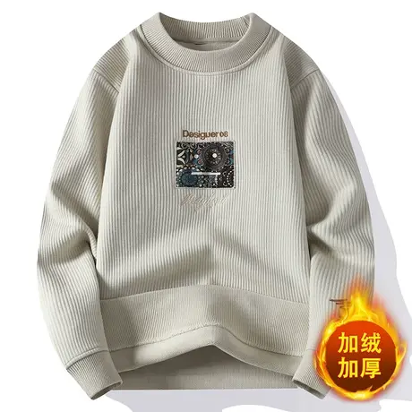 秋冬新款羊毛打底衫潮牌百搭加绒加厚圆领潮流一体绒毛衣男士上衣图片