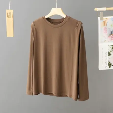 2023秋季白色t恤女长袖纯色圆领百搭纯棉修身显瘦打底衫秋冬上衣商品大图