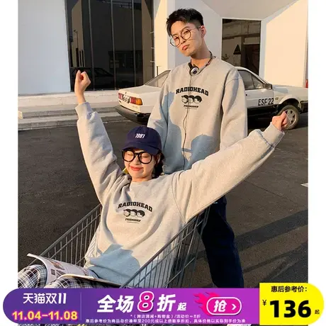 Radiohead情侣装小众个性圆领卫衣宽松潮牌2021秋季套头灰色简约商品大图
