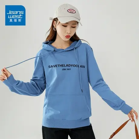 真维斯卫衣女2022新款简约字母印花外套休闲宽松上衣女潮ins图片