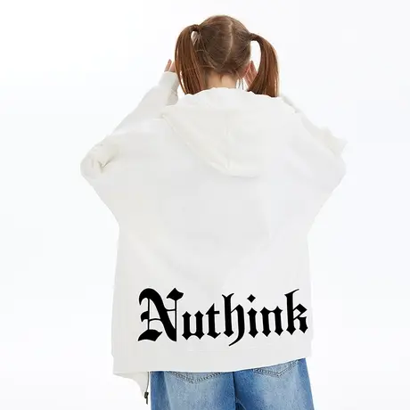 Nuthink美式字母开衫连帽卫衣男潮流宽松大码情侣装秋冬季外套潮商品大图