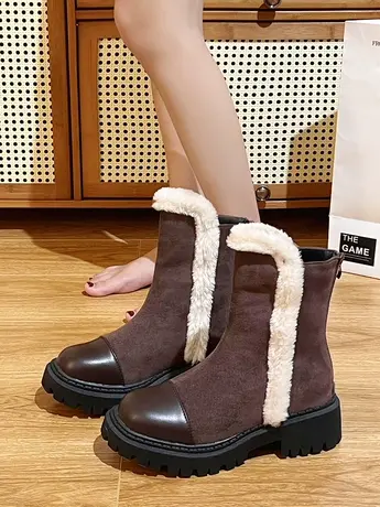 2023年新款冬季绒面厚底雪地靴百搭加绒加厚马丁靴保暖短筒靴子女商品大图