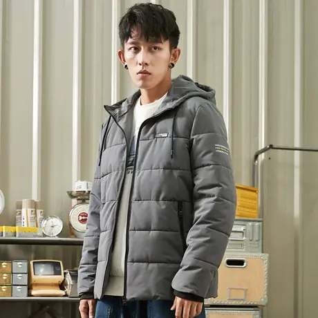 唐狮冬装棉衣男士青少年新款短款连帽工装防寒保暖面包服加厚贴标商品大图