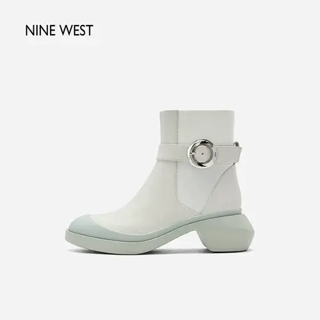 Nine West/玖熙层次感拼色厚底短靴2023冬新款滑梯跟酷飒时装靴女图片