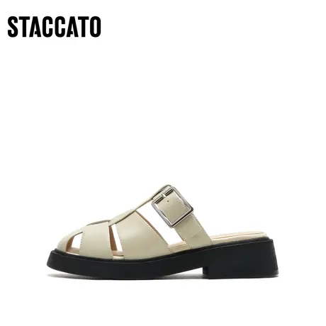 思加图新款奶油鞋复古猪笼鞋罗马凉鞋女包头凉拖S8503AH2商品大图