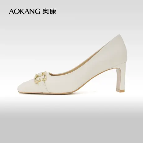 奥康女鞋 春秋款女士时尚单鞋真皮粗跟商务正装通勤气质风商品大图