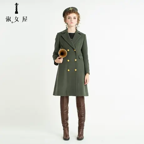 淑女屋旗舰店官网正品冬季新品女战争与和平梅花鹿贴布绣毛呢大衣图片