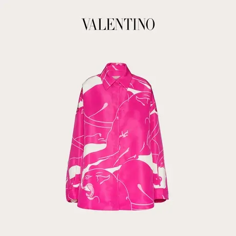 【季末优惠】华伦天奴VALENTINO女士粉豹印花罗缎衬衫商品大图
