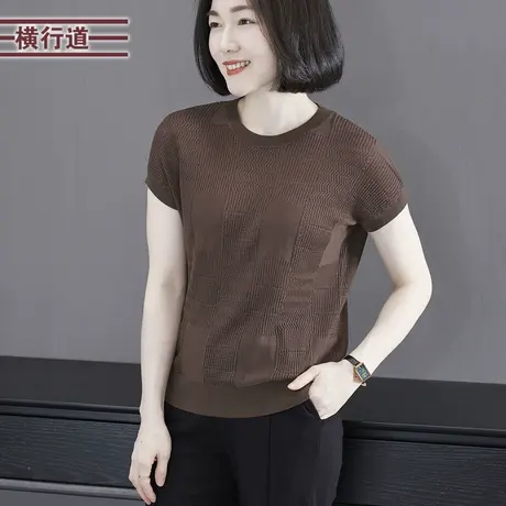 2024夏季新款韩版纯色圆领提花蝙蝠袖针织短袖女装上衣服大码外穿商品大图