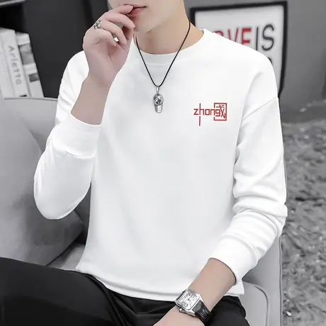 白色卫衣男潮ins春秋款宽松潮流中国风秋季上衣加绒套头无帽长袖商品大图