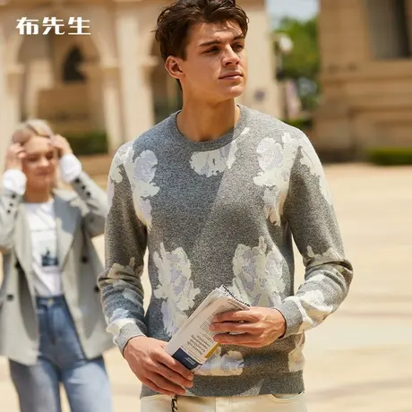 MrBu布先生长袖羊毛衫男 秋冬保暖花纱打底纯羊毛上衣KT01366商品大图