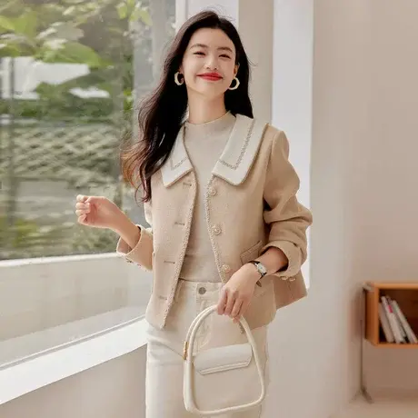 时尚气质毛呢外套2022年冬季新款温柔显瘦减龄百搭小个子短款上衣商品大图