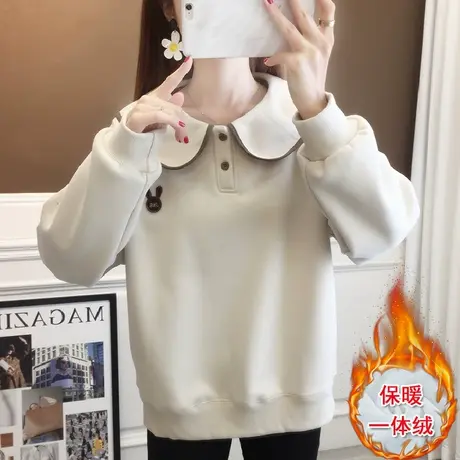 女士加绒加厚卫衣女秋冬季2023年新款娃娃领上衣慵懒风爆款洋气商品大图