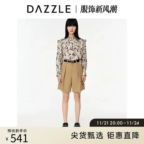 DAZZLE地素奥莱 春夏卡其色高腰直筒工装休闲西装裤a字中裤女商品大图