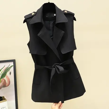 2025早秋新款流行英伦西装马甲无袖风衣女宽松小个子腰带马夹外套商品大图