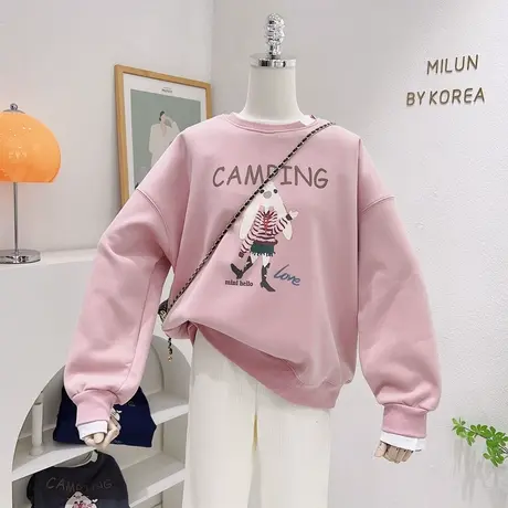 2022秋冬款上衣ins韩版休闲慵懒减龄银狐绒加厚卫衣内搭宽松显瘦商品大图