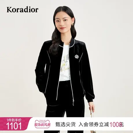 珂莱蒂尔女装2023秋季新款百搭欧货爆款丝绒短款外套高级感上衣图片