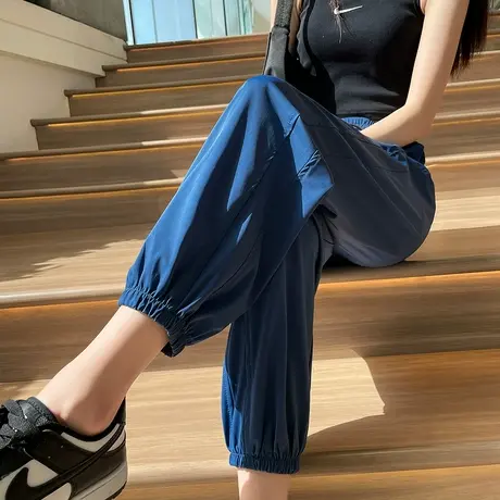 冰丝运动裤女速干夏季2024年薄款高腰垂感宽松显瘦九分休闲束脚裤商品大图