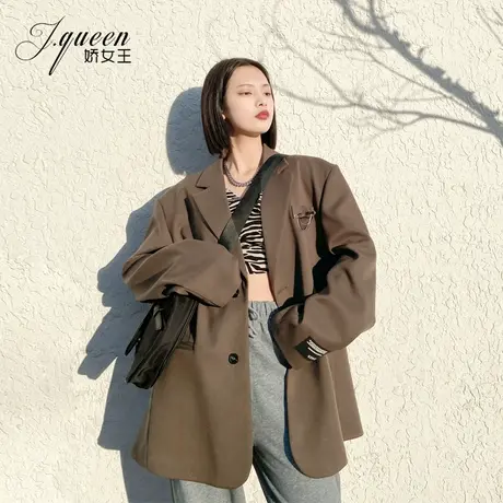 西装外套女2024春秋季新款宽松oversize宽肩男友风时髦炸街小西服图片