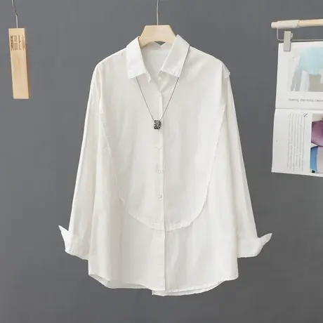 白衬衫2024年新款秋女装春季上衣设计感小众白色纯棉内搭衬衣女款商品大图